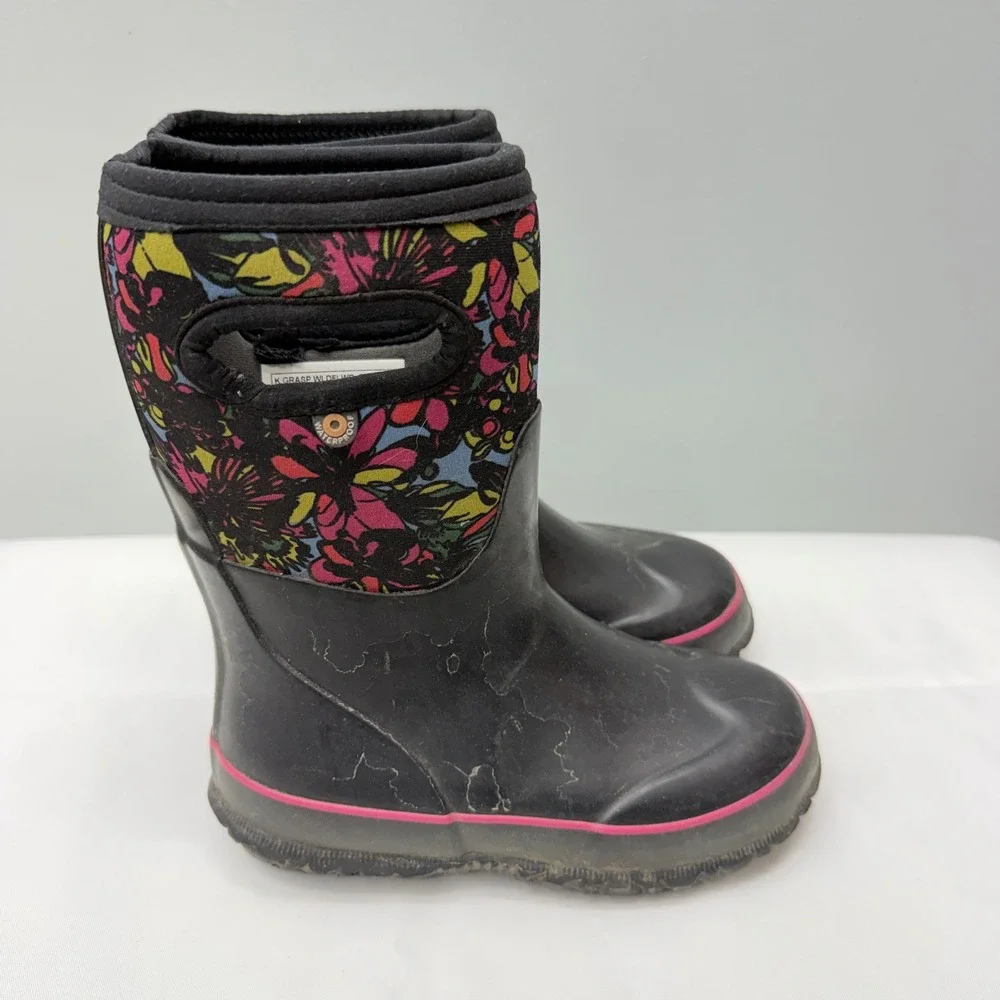 Bogs Grasp Wildflower Floral Kids Girls 12 Waterproof Winter Boots Black